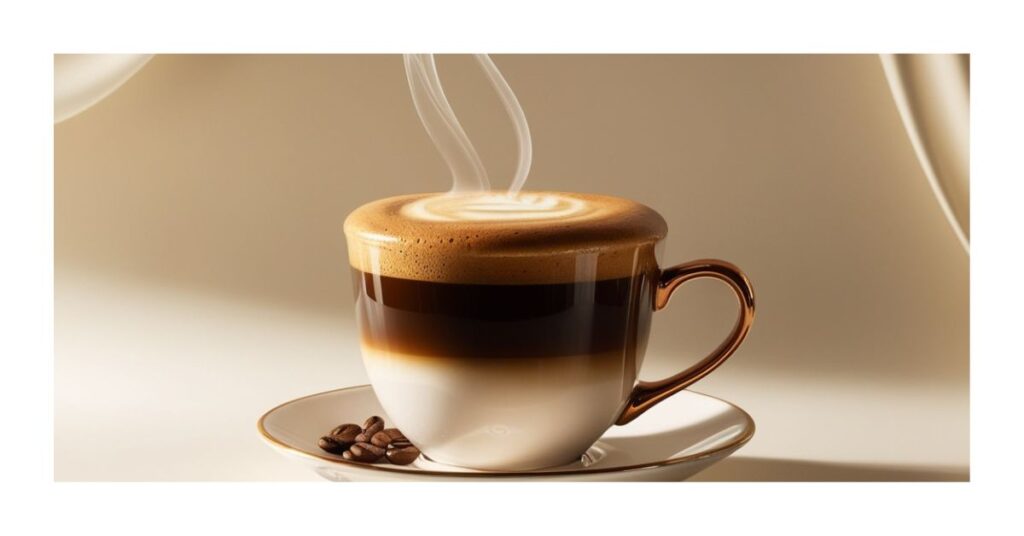 Freshly brewed cup of coffee with steam rising, symbolizing the warmth and richness of coffee.